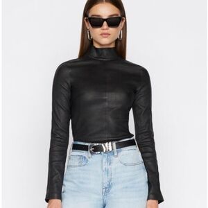 FRAME Denim Stretch Real Leather Turtleneck Top